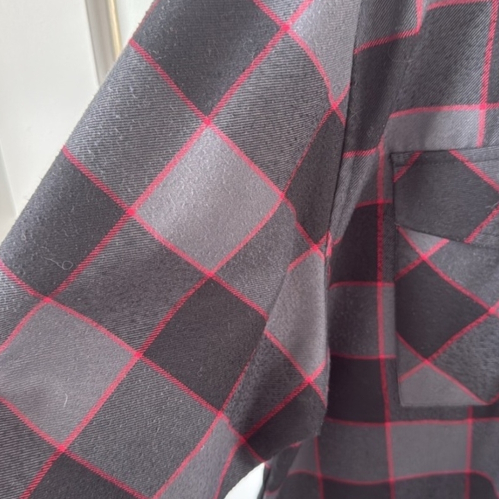 DIXXON Men's Button-Down Plaid Shirt in Black, Gray and Red - Picture 3 of 3